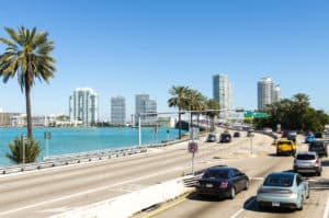 Morning city traffic heading to Miami North. Florida, US.